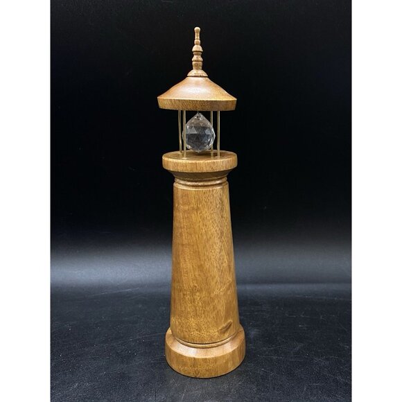 Fred Uggla Lighthouse Made Of Oregon Myrtlewood With Crystal Prism Vintage - Picture 1 of 8